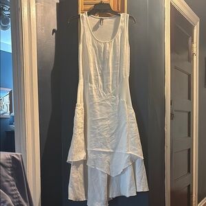 Elegant White Linen Sleeveless Dress
